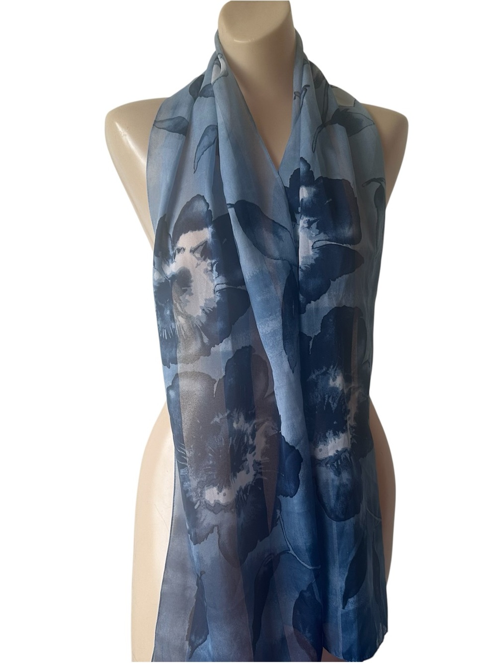 Symphony Scarf Sheer Blue Floral Print Career Italy Old Money Cottagecore